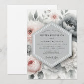 Slate Blush Painterly Peony Wedding Kaart (Voorkant / Achterkant)