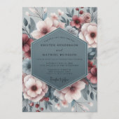 Slate Blush Pastoral Bloom Wedding Kaart (Voorkant)