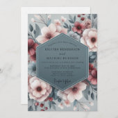 Slate Blush Pastoral Bloom Wedding Kaart (Voorkant / Achterkant)