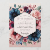 Slate Blush Romantic Bloom Wedding Kaart (Voorkant)