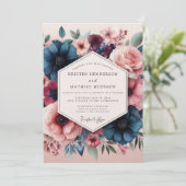 Slate Blush Romantic Bloom Wedding Kaart (Staand voorkant)