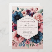 Slate Blush Romantic Bloom Wedding Kaart (Voorkant / Achterkant)