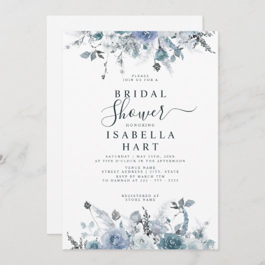 Slate Boho Dusty Blue Floral Vrijgezellenfeest Kaart (Voorkant / Achterkant)