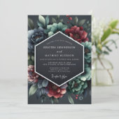 Slate Burgundy Baroque Bloom Wedding Kaart (Staand voorkant)