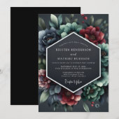 Slate Burgundy Baroque Bloom Wedding Kaart (Voorkant / Achterkant)