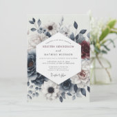 Slate Burgundy Moody Bloom Wedding Kaart (Staand voorkant)