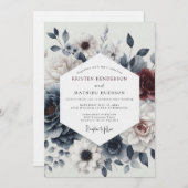 Slate Burgundy Moody Bloom Wedding Kaart (Voorkant / Achterkant)