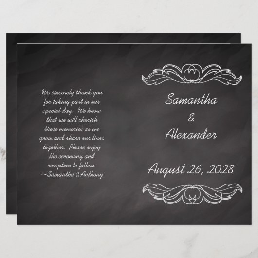 Slate Chalkboard bruiloft programma (Voorkant / Achterkant)