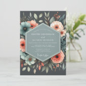 Slate Coral Botanical Wedding Kaart (Staand voorkant)