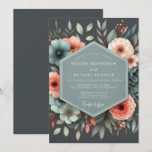 Slate Coral Botanical Wedding Kaart (Voorkant / Achterkant)