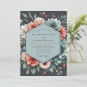 Slate Coral Moody Bloom Wedding Kaart (Staand voorkant)