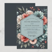 Slate Coral Moody Bloom Wedding Kaart (Voorkant / Achterkant)