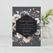 Slate Dramatic Flora Wedding Kaart (Staand voorkant)
