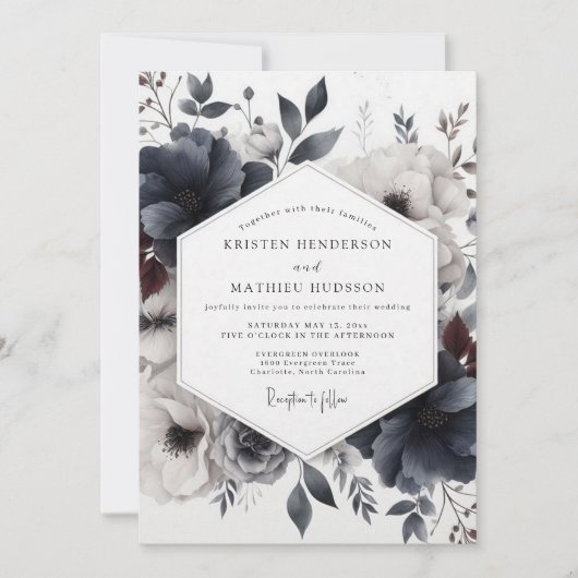 Slate Dusky Bloom Wedding Kaart (Voorkant)