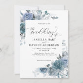 Slate Dusty Blue Boho Pastel Pampas Floral Wedding Kaart (Voorkant)