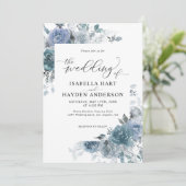 Slate Dusty Blue Boho Pastel Pampas Floral Wedding Kaart (Staand voorkant)