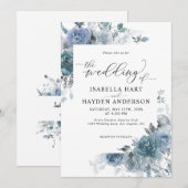 Slate Dusty Blue Boho Pastel Pampas Floral Wedding Kaart (Voorkant / Achterkant)