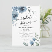 Slate Dusty Blue Floral Waterverf Vrijgezellenfees Kaart (Staand voorkant)
