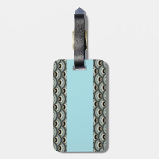 Slate en lichtblauwe Art Deco Curve Patroon Bagagelabel (Achterkant verticaal)