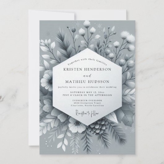 Slate Frosted Bloom Wedding Kaart (Voorkant)