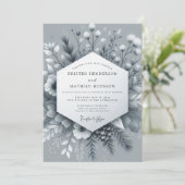 Slate Frosted Bloom Wedding Kaart (Staand voorkant)