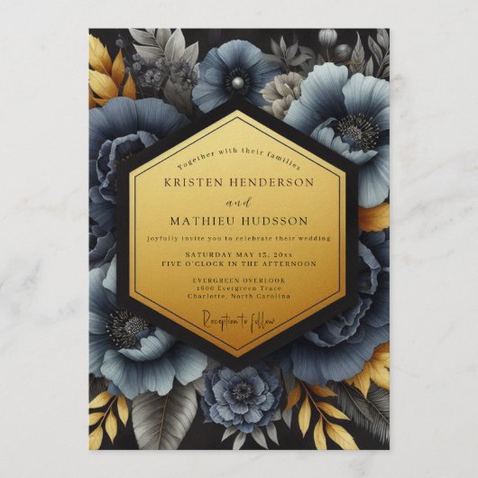 Slate Gilded Nocturne Wedding Kaart (Voorkant)