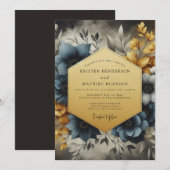 Slate & Gold Painterly Bloom Wedding Kaart (Voorkant / Achterkant)