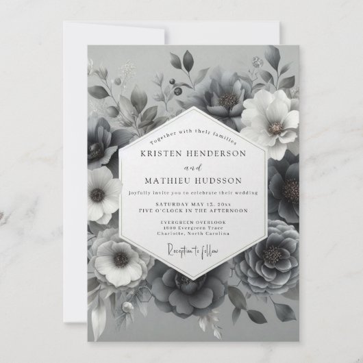 Slate Gray Ethereal Bloom Wedding Kaart (Voorkant)