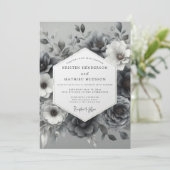 Slate Gray Ethereal Bloom Wedding Kaart (Staand voorkant)
