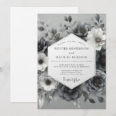 Slate Gray Ethereal Bloom Wedding Kaart (Voorkant / Achterkant)