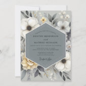 Slate Gray Floral Bloom Wedding Kaart (Voorkant)