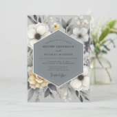 Slate Gray Floral Bloom Wedding Kaart (Staand voorkant)