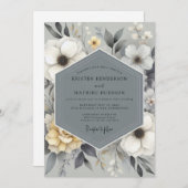 Slate Gray Floral Bloom Wedding Kaart (Voorkant / Achterkant)