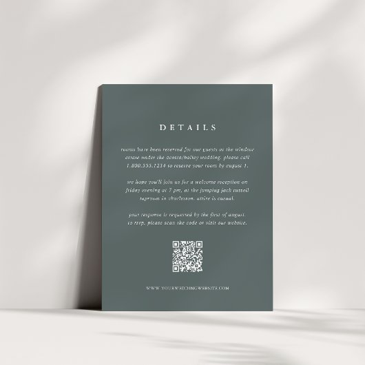 Slate Gray-Green Wedding Details Card with QR Code Informatiekaartje