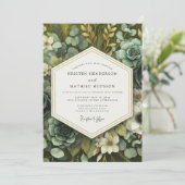 Slate Green Botanical Opulence Wedding Kaart (Staand voorkant)