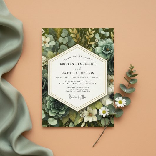 Slate Green Botanical Opulence Wedding Kaart