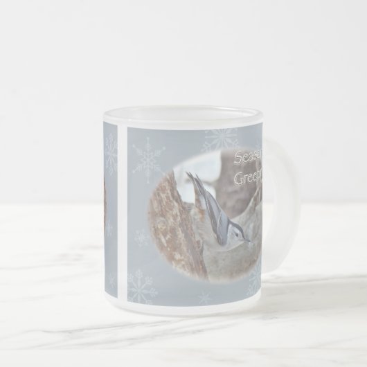 Slate Greetings Gray Nuthatch Songbird Seasons Matglas Koffiemok (Voorkant rechts)