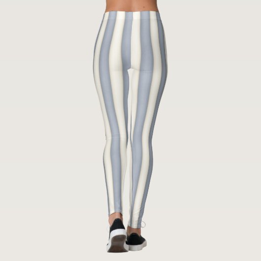 Slate Grey & Antiek Wit Verticaal Stripes Grappig Leggings (Achterkant)