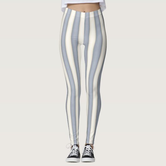 Slate Grey & Antiek Wit Verticaal Stripes Grappig Leggings (Voorkant)