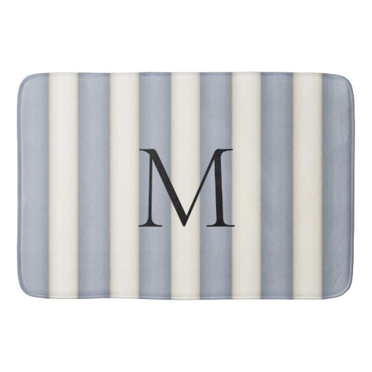 Slate Grey & Antiek Witte Strepen Monogrammed Badmat (Voorkant)