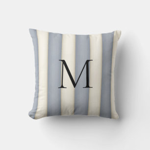 Slate Grey & Antiek Witte Strepen Monogrammed Kussen