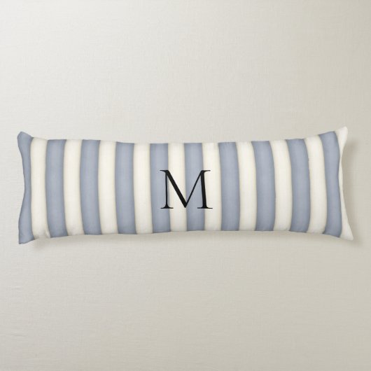 Slate Grey & Antiek Witte Strepen Monogrammed Lichaamskussen (Achterkant)