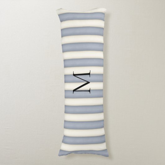 Slate Grey & Antiek Witte Strepen Monogrammed Lichaamskussen (Voorkant Verticaal)