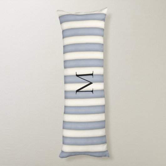 Slate Grey & Antiek Witte Strepen Monogrammed Lichaamskussen (Achterkant (Verticaal))