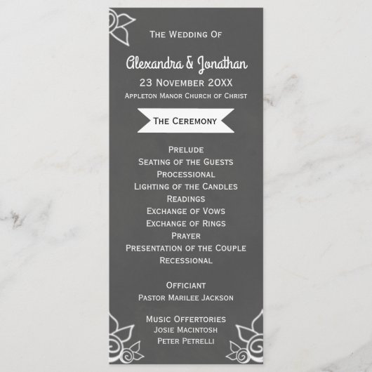 Slate Grey Chalk Style Flat Wedding Program Programmakaart (Voorkant)