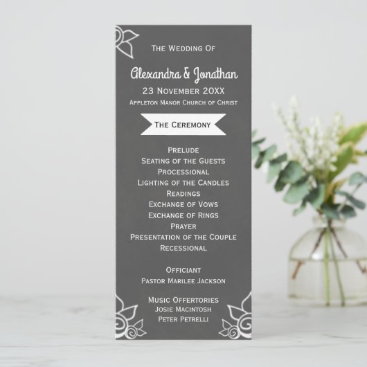 Slate Grey Chalk Style Flat Wedding Program Programmakaart (Staand voorkant)