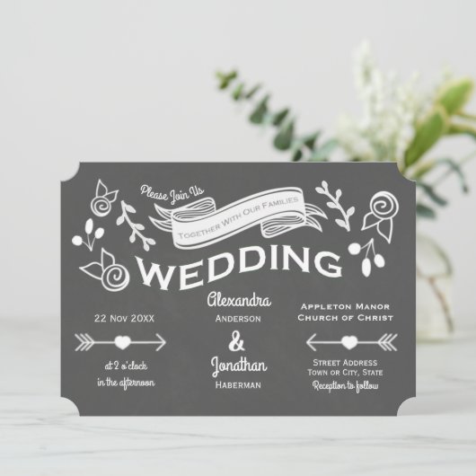 Slate Grey Chalk Style Uitnodiging (Staand voorkant)