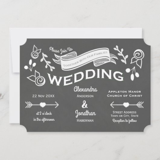 Slate Grey Chalk Style Uitnodiging (Voorkant)