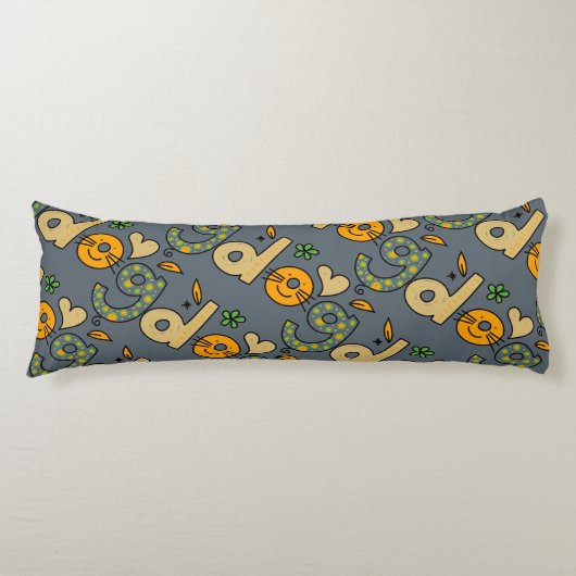 Slate Grey Dog Cartoon Pattern Lichaamskussen (Voorkant)
