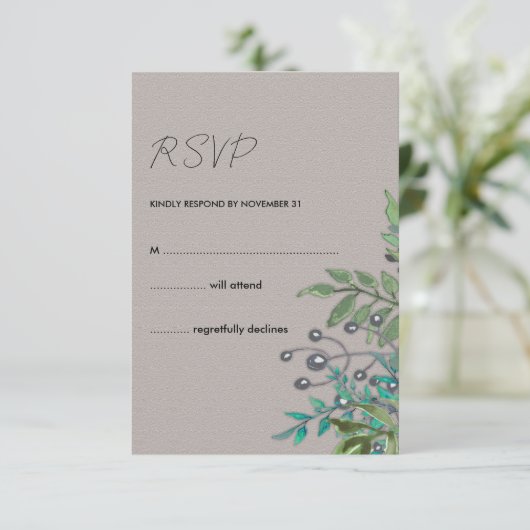 Slate Grey en Forest Greens Rustic RSVP Kaartje (Staand voorkant)